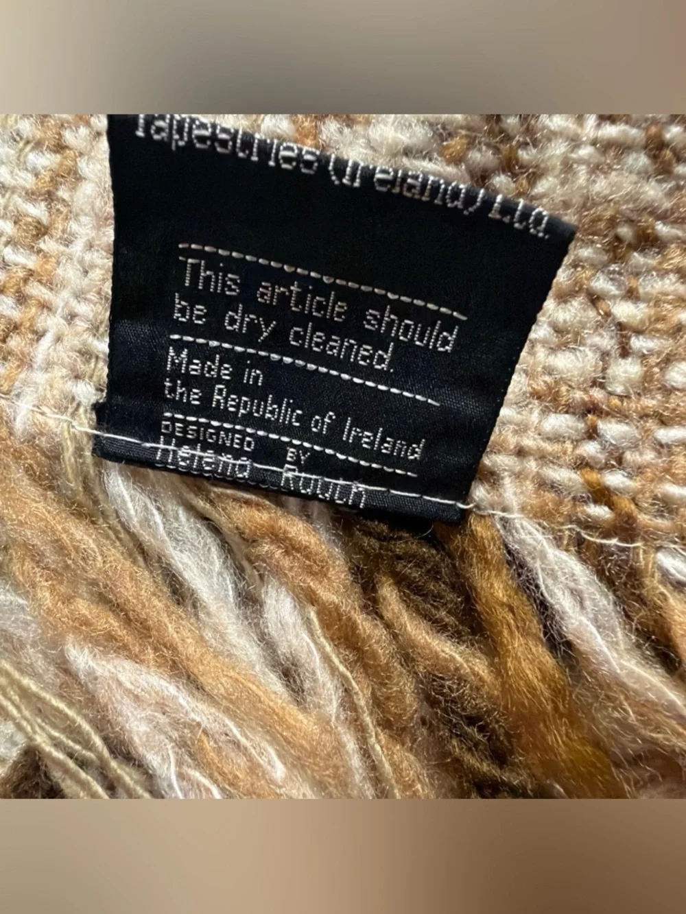 Vtg Tapestries Ireland By Helena Ruuth Woven Wool Fringe‎ Throw Blanket 54x36”